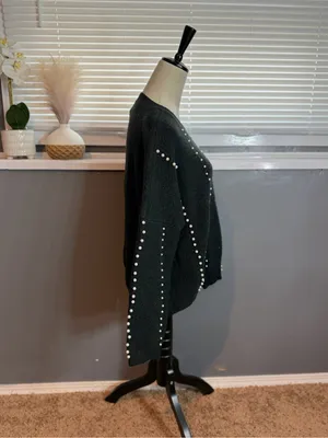 Lumiere Black Pearl Embellished Sweater | Soft Glam Cozy Knit thumbnail 3