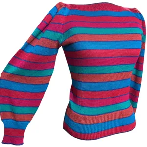 VTG Genesis S Striped Sweater Balloon Sleeve Ms Frizzle Art Teacher Colorful 80s thumbnail 2