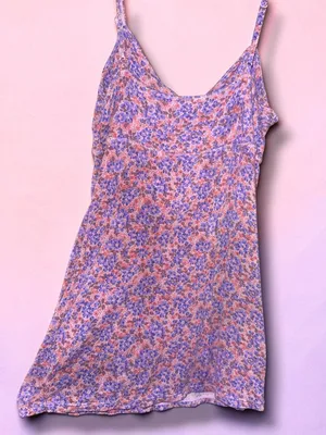 Free People-Vintage Y2K Pink & Purple Floral Bodycon Spaghetti Strap-Size S thumbnail 3