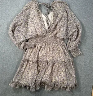 Love ya Bunches Floral V-Neck Long Sleeve Mini Dress Size Medium Ruffle Purple thumbnail 9
