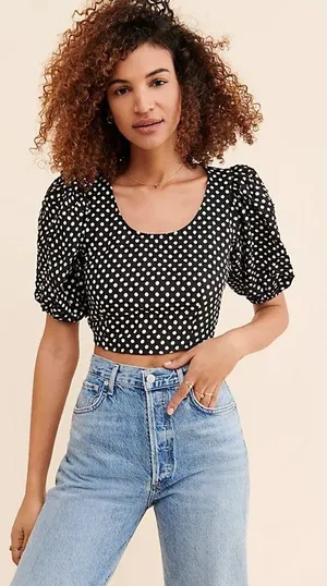 Free People Puff Sleeve Polka Dot Top thumbnail 1