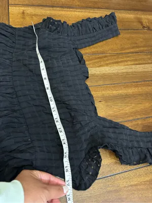 SHEIN Black Smocked Babydoll Top Ruffle Straps Tie-Back Boho Chic Size XL (12) thumbnail 4