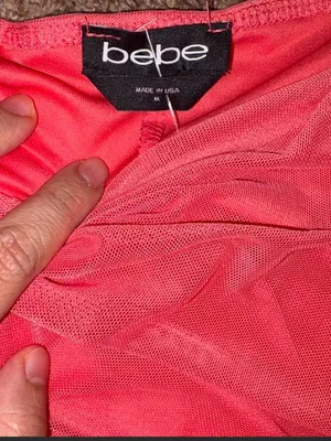 Bebe Coral Ruched Power Mesh Bodycon Mini Dress Size M Made in USA thumbnail 7