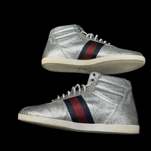 Gucci Glitter Web High Top Sneakers Women EU 38 Silver Designer Shoes Italy thumbnail 7