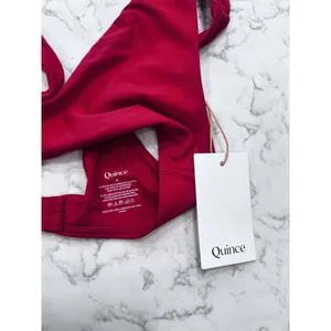 NWT Quince Cherry Red Italian Plunge Bikini Top Size Medium thumbnail 3