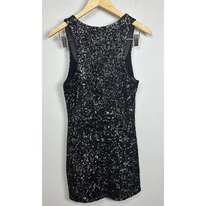 Alice + Olivia Scoop Mini Dress Womens S Black Sequin Sleeveless Party Night Out thumbnail 4