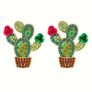 Desert Disco Rhinestone Cactus Statement Earrings — Western Kitsch – NWT Green thumbnail 3