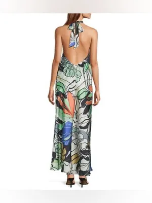 NWT ELAN Botanical Print Ring Halter Neck A-Line Maxi Dress Resortwear S thumbnail 4