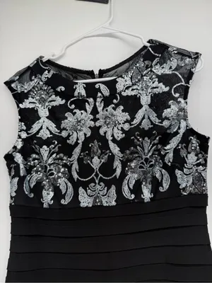 Scarlett Black Midi Dress with Silver Embellished Bodice thumbnail 2