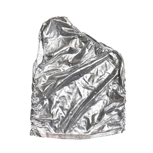 NWOT Kaei&Shi Metallic Silver One Shoulder Ruched Crop Top Clubwear Large thumbnail 2