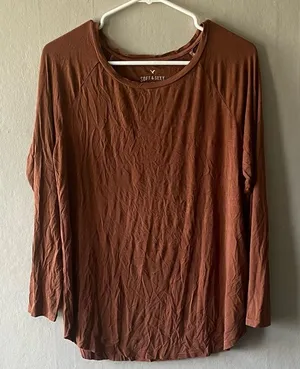 American Eagle Soft And Sexy Burnt Orange Scoop Neck Long Sleeve Size Medium thumbnail 1