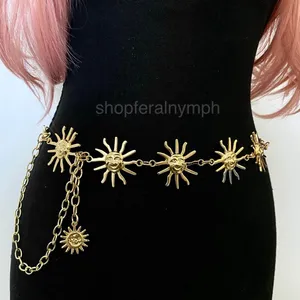 Gold Y2K Celestial Smiling Sun Face Chain Belt, Fits 13-41 Inches, X7GA1409 thumbnail 1