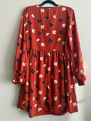 Betsey’s Boutique Shop Floral Dress L Rust Boho Long Sleeve Peasant Prairie thumbnail 7