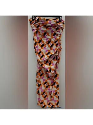 By Anthropologie Printed Strapless Slim Ruched Geometric Midi Dress thumbnail 5