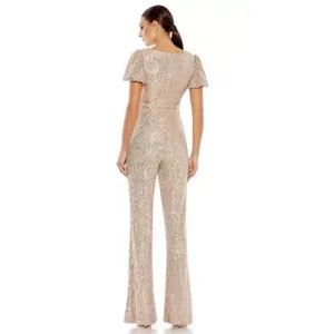 Mac Duggal Sequined Puff Shoulder Illusion Cutout Jumpsuit Blush 11273 Size 4 thumbnail 2