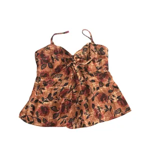 NWOT Aqua Retro Brown Y2k Floral Print Women's Top‎ Size XS thumbnail 5