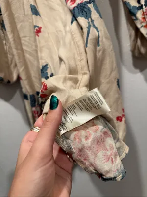 Free People Francesca Mini Dress L Cream Floral Balloon Sleeve Boho thumbnail 6