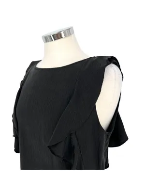 Sanctuary Black Silk Ruffle Sleeveless Top Blouse Large Romantic Dark Coquette thumbnail 3