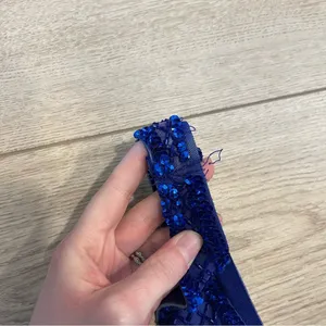 Mac Duggal Blue Sequin Beaded Sheath V-Neck Sleeveless Prom Formal Dress thumbnail 2