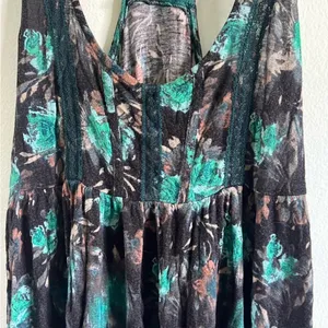 Free People Racerback Top / Tunic Black and Green with Lace thumbnail 3
