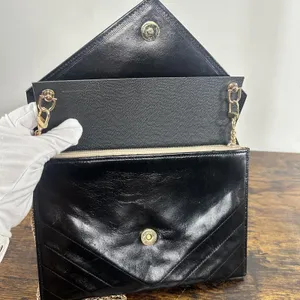 Yves Saint Laurent Vintage Clutch Bag Small Envelope Black Chevron Leather thumbnail 3