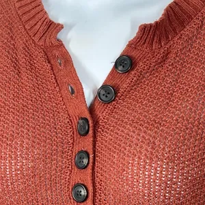 American Eagle Rust Brown Henley Sweater | XS | Relaxed Boyfriend Fit thumbnail 9