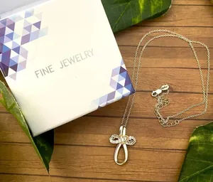 Cross CZ I Love You Sterling Silver Necklace thumbnail 1