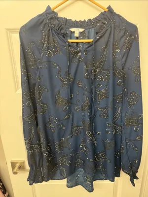 Time and Tru Blue Paisley Tie-Front Blouse thumbnail 1