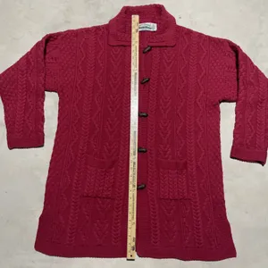 Aran Crafts Ireland Merino Wool Cable Knit Cardigan Sweater Women's SZ XXL Red thumbnail 4