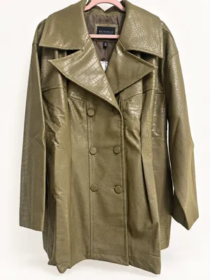 Eloquii Croc Faux Leather Jacket Olive thumbnail 1