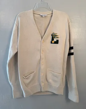 Lacoste Cream V-Neck Cardigan with Athletic Patch size medium thumbnail 1