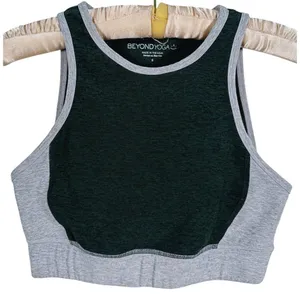 Beyond Yoga Spacedye On Block Sports Bra High Neck Small Black Gray Colorblock thumbnail 2