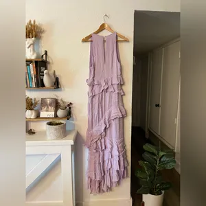 Anthropologie by Let Me Be Femme Ruffle Maxi Lavender Dress Size Medium thumbnail 6