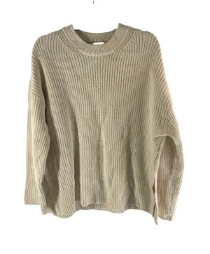 H&M Ivory Oversized Knit Sweater Medium Cotton Blend Boxy Side Slits Chunky Knit thumbnail 1