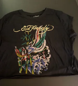 Ed Hardy Black Cropped Tee with Peacock Womens XL thumbnail 1