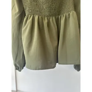 SHEIN olive green blouse draped square neckline bishop sleeves Peasant Top XL/12 thumbnail 7