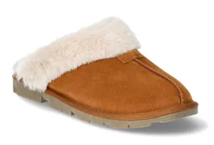 Joyspun Womens Clog Slippers Size 8 Chestnut Suede Memory Foam Faux Fur Lug Sole thumbnail 1