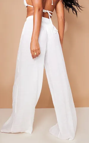 Pretty Little Thing White Flowy Beach Pants thumbnail 3