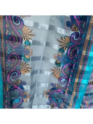 Teal Blue Purple Paisley Sheer Silky Lightweight Scarf Wrap thumbnail 3