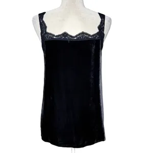 Sundance XS Black Rayon Silk Blend Velvet Lace Trim Tank Top Sleeveless Blue thumbnail 4