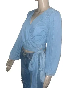 Free People Sophie denim wrap top thumbnail 7