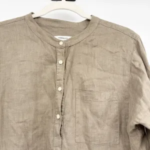 Touch Womens 100% Linen Made in USA Olive Henley Lagenlook Popover Tunic Top 2 thumbnail 3
