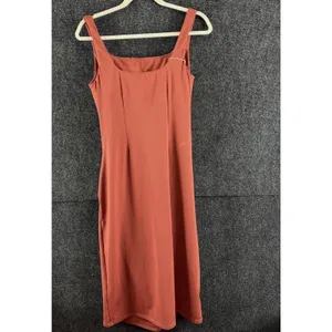 NWT Halara Softlyzero Airy Ruched Midi Dress Square Neck Slit Terracotta L thumbnail 3