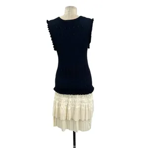 Anthropologie Current Air‎ Pleated Mini Dress Navy Blue Ivory White Size Large thumbnail 4
