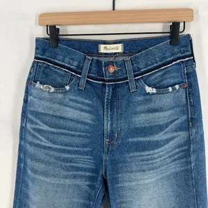 Madewell Retro‎ Cropped Bootcut Jeans Womens 26 Blue Denim Distressed Raw Hem thumbnail 3