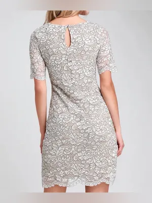 Lulus Women’s Simply Chic Black and Cream Short Sleeve Lace Shift Dress Size M thumbnail 2