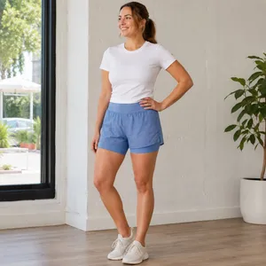 Alo Yoga Women's M Blue High Waist 2-in-1 Grid Mesh Running Shorts thumbnail 2