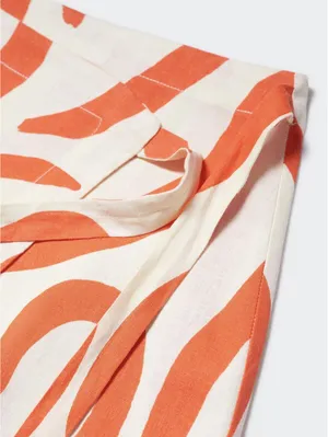 Mango Printed Linen-Blend Skirt Orange Ecru NWT Size XS thumbnail 7