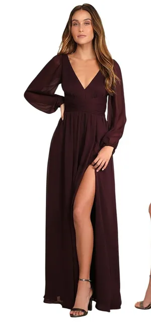 Lulus Enchant My Love Dark Purple V-Neck Long Sleeve Maxi Dress Small thumbnail 1