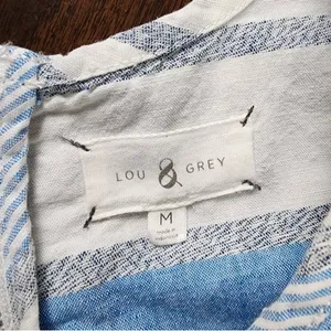 Lou & Grey Linen Cotton Striped Crop Top Blue White Grey Size M thumbnail 2